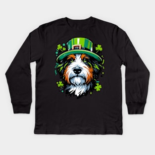 Mini Bernedoodle Celebrates St Patrick's Day Kids Long Sleeve T-Shirt